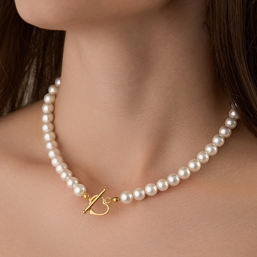 chokery Naszyjnik perły naturalne- srebro 925 pozłacane