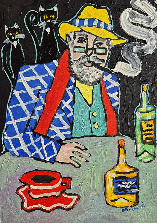 obrazy Obraz do salonu portret dziadka czarne koty wiedzą więcej