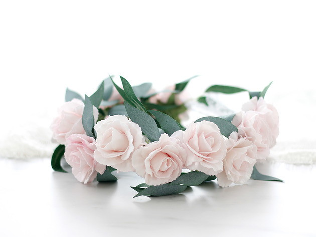 Wianek na głowę boho pudrowy róż Lola White