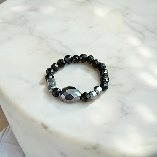 pierścionki elastyczne Pierścionek PREMIUM :: krzem, turmalin, hematyt : PIERŚCIONEK