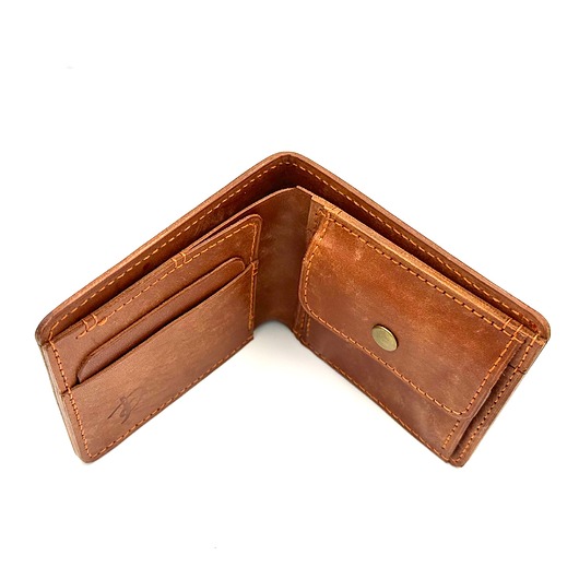 portfele damskie Jasno-brązowy portfel na bilon ręcznie uszyty ze skóry garbowanej roślinnie.