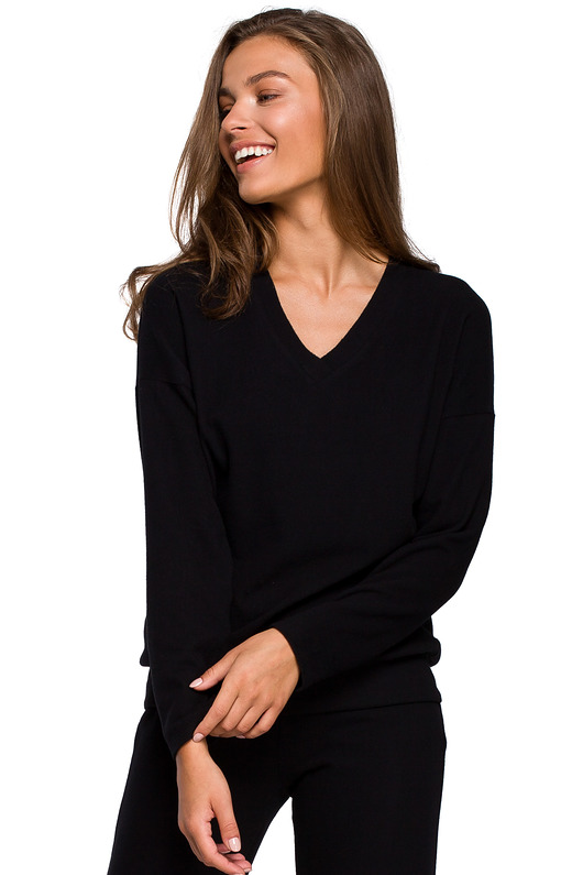 swetry damskie  Sweterek z dekoltem V-czarny(S246)