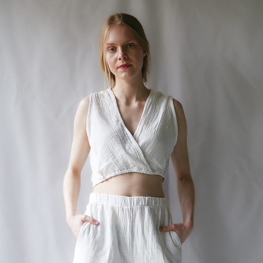 topy damskie Top BOHO z lnianego muslinu