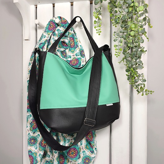 torby na ramię Miętowa listonoszka 3w1, miętowa torebka shopper, miętowa torba damska