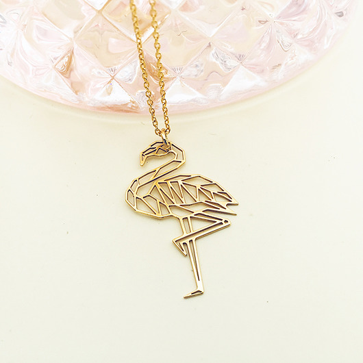 złote naszyjniki Naszyjnik flaming, złoty ptak origami