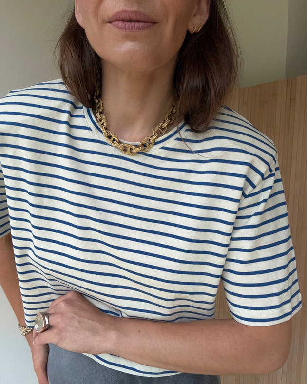 t-shirt damskie Tshirt Art paski poduchy blue