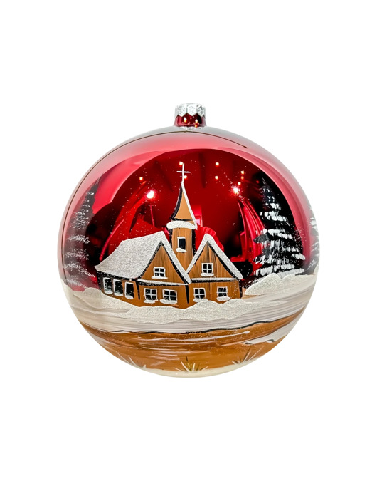 ozdoby choinkowe Bombka Duża Zimowy kościółek: czerwony