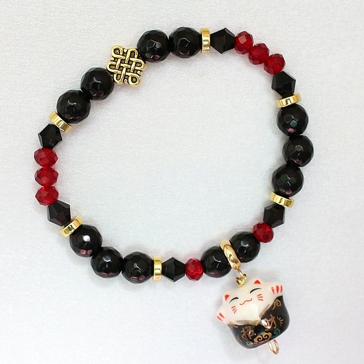 bransoletki z kamieni naturalnych Unikat maneki neko - onyks, rubin, hematyt