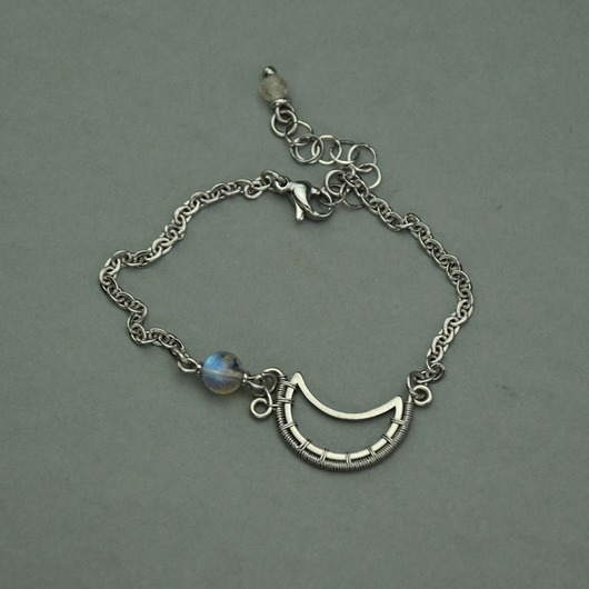 bransoletki wire wrapping Bransoletka labradoryt wire wrapping księżyc półksiężyc