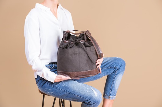 torby na ramię YOCCA - torba worek - ciemnozielone khaki i brąz