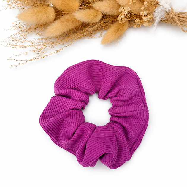 gumki do włosów Frotka scrunchie z prążkowanej dzianiny - jagodowy
