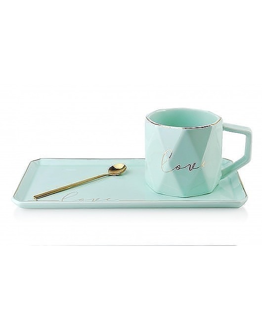 Filiżanka Porcelanowa ze Spodkiem Love Miętowa MIA home