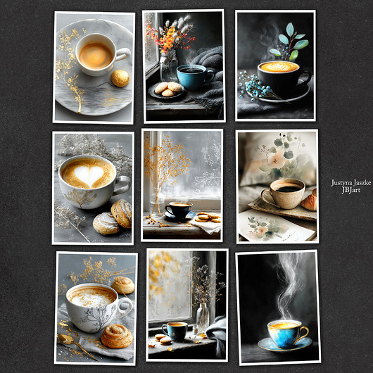 grafiki i ilustracje Kawa - zestaw 9 grafik
