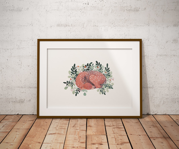 Plakat ilustracja Śpiąca sarenka akwarela Monika Ruminska