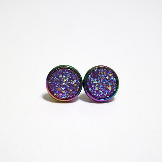 kolczyki z żywicy Kolekcja Starlight - kolczyki fiolet druzy - stal, mini