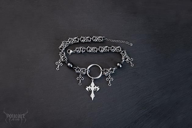 chokery Chain mail goth * Possessed Me* Choker stal nierdzewna