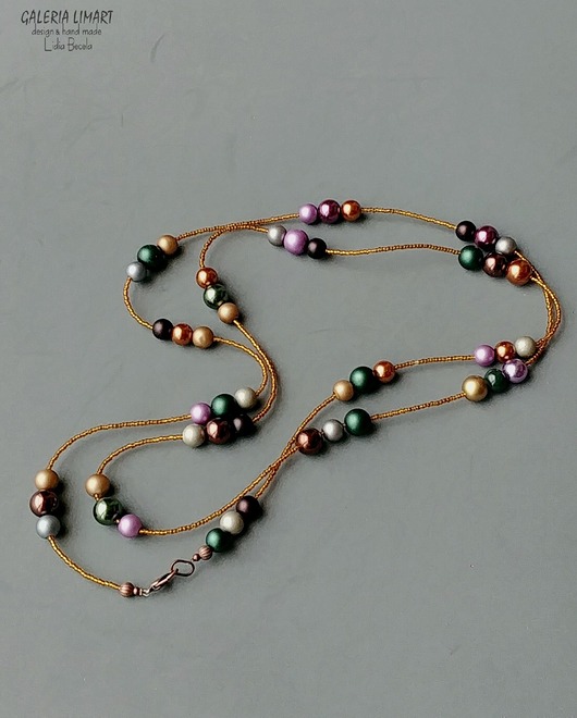 korale Naszyjnik w cudnych kolorach jesieni ze szklanych pereł super PREZENT  handmade