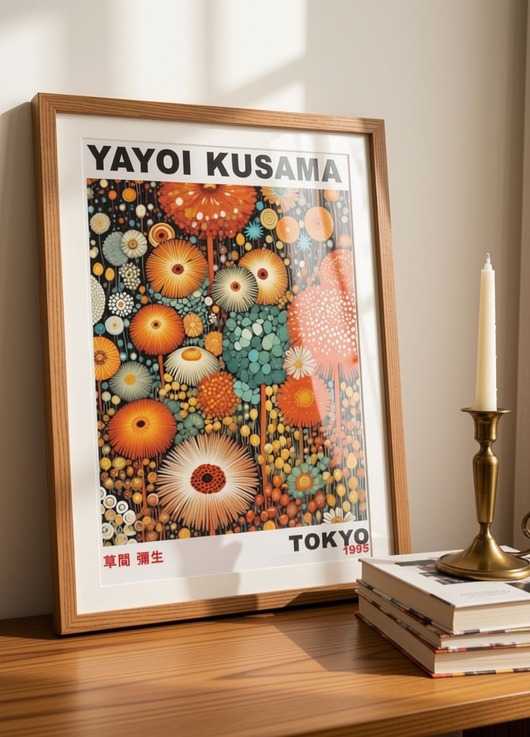 plakaty PLAKAT dekoracyjny kwiaty kropki abstrakcyjny łąka Yayoi Kusama, poster