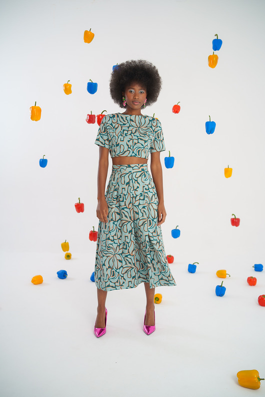 spódnice midi Spódnica Abstract Waves mięta