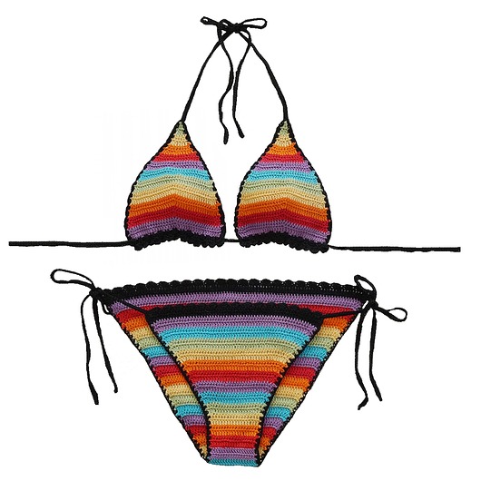 stroje kąpielowe i kostiumy kąpielowe damskie Tęczowe bikini szydełkowe
