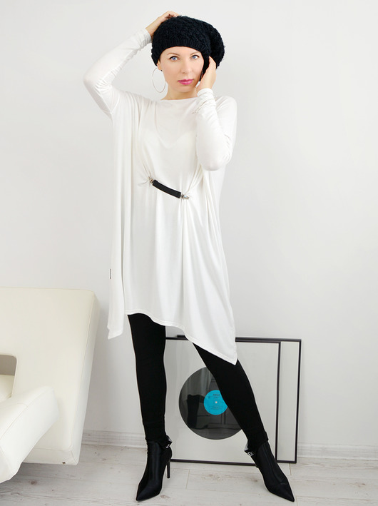 tuniki damskie TUNIKA V OVERSIZE  off white