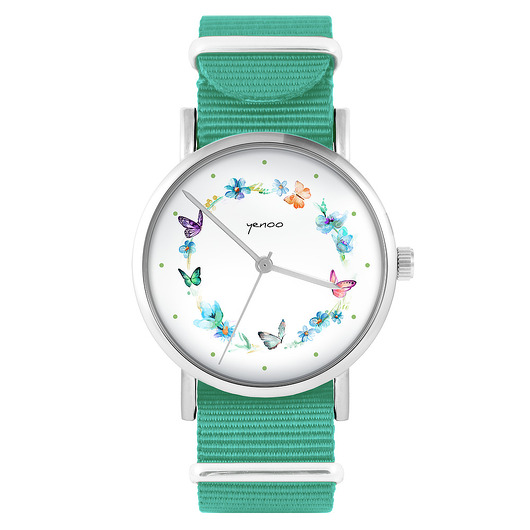 zegarki damskie Zegarek - Kolorowy wianek - turkusowy, nylonowy