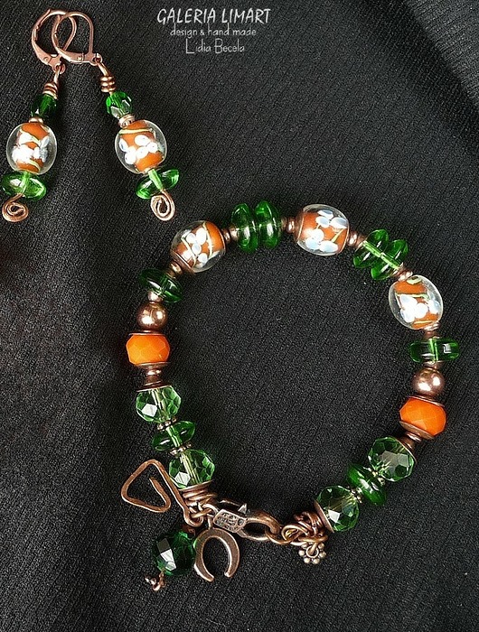 komplet biżuterii Bransoletka i kolczyki - komplet w modnym stylu boho handmade 2w1 miły PREZENT