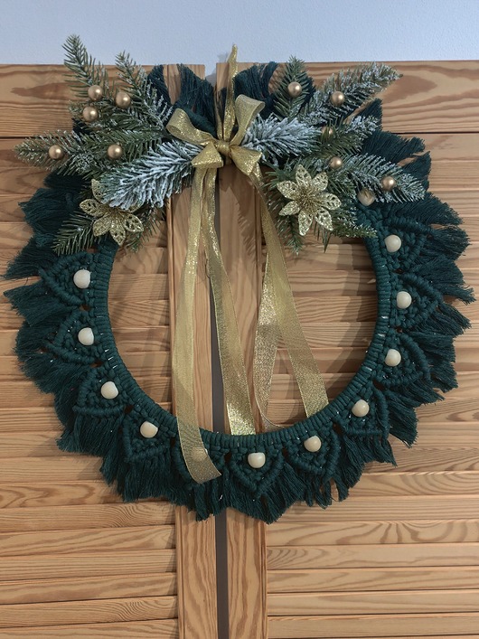 wianki bożonarodzeniowe Świąteczny wianek z makramy dekoracja na ścianę na kominek prezent