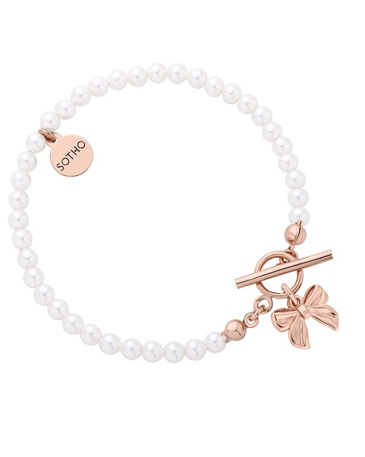 bransoletki złote Bransoletka z pereł SWAROVSKI CRYSTAL z kokardką z różowego złota