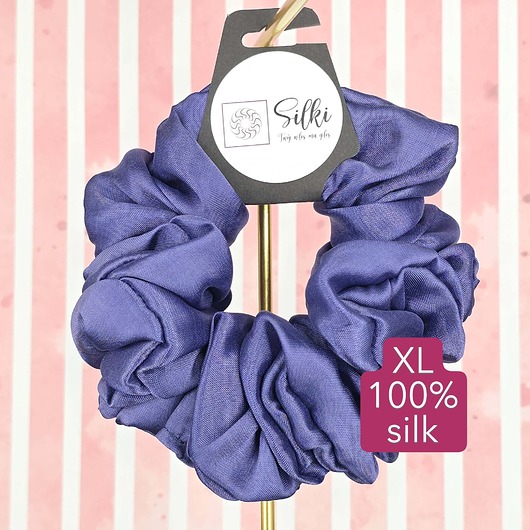 gumki do włosów XL duża gumka do włosów jedwab naturalny scrunchie granatowa gładka