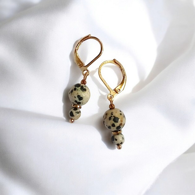 kolczyki z kamieniami Jaspis dalmatyński : kolczyki krótkie