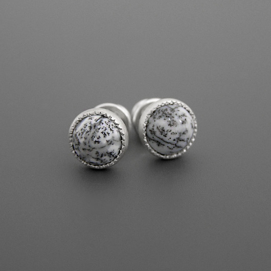 kolczyki srebrne Kolczyki z agatami dendrytowymi, srebro