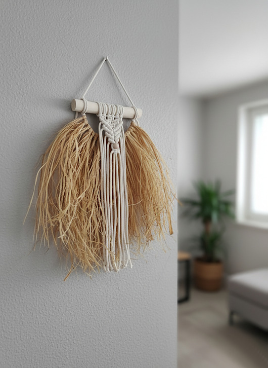 makramy Makrama na ścianę ze sznurka i rafii naturalnej