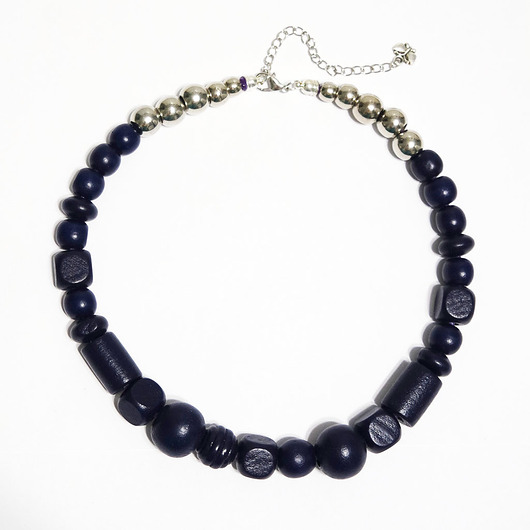 korale Granatowe, drewniane korale - krótkie, ludowe