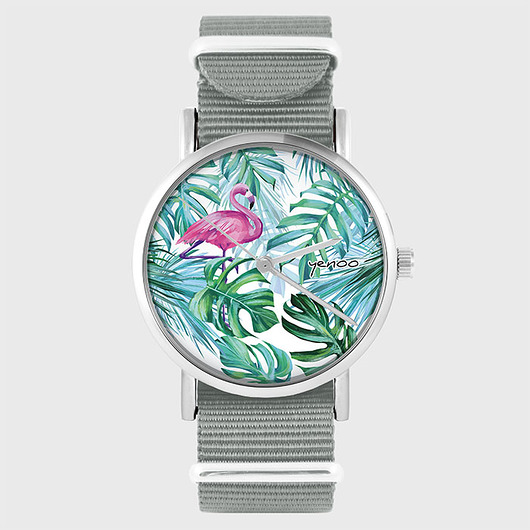 zegarki damskie Zegarek - Flaming, tropikalny - szary, palmy