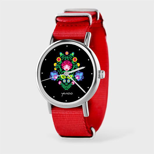 zegarki damskie Zegarek - Folkowy, czarny - czerwony, nato