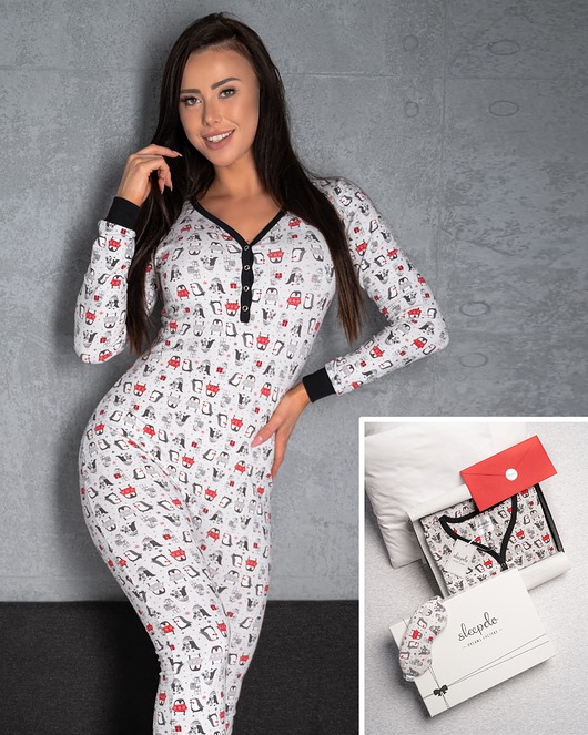 piżamy damskie Kombinezon Sleepdo Pingui + Maska Experience + Premium Box