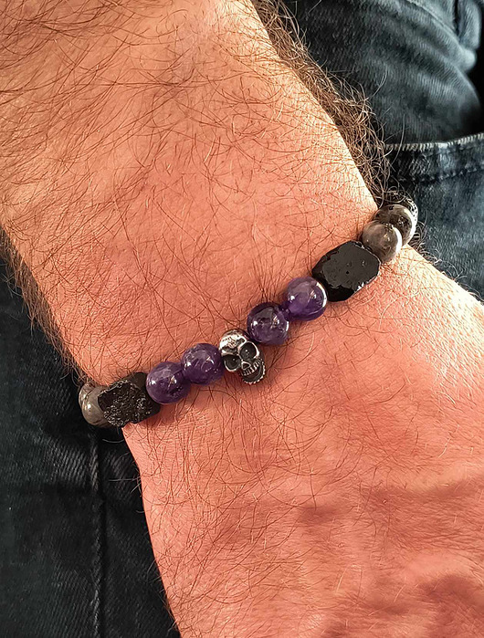 biżuteria męska Bransoleta Męska Czaszka  Ametyst
