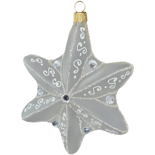 bombki Ręcznie malowana bombka szklana biała gwiazda z wzorkami