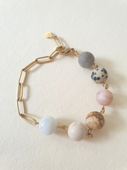 bransoletki z kamieni naturalnych Bransoletka FANABERIA kulki, kamień księżycowy, kamień rzeczny, labradoryt