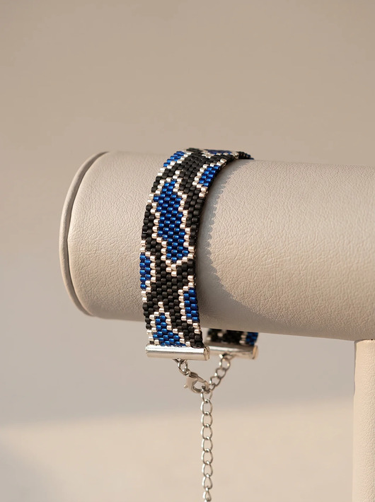 bransoletki ze szkła Granatowa srebrna bransoletka z koralików Miyuki - snake pattern