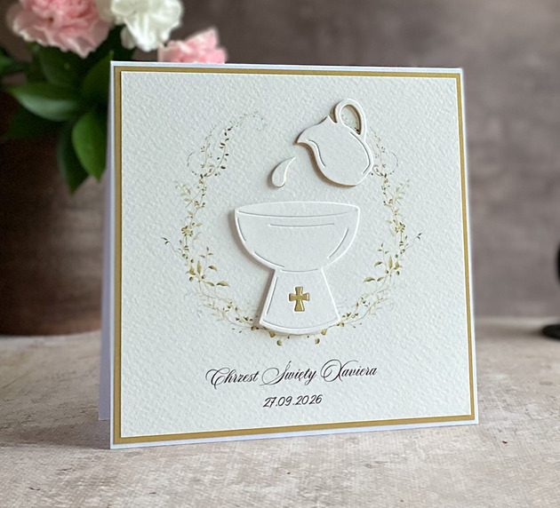 kartki, zaproszenia na chrzest Kartka na chrzest w ozdobnej kopercie, 56b