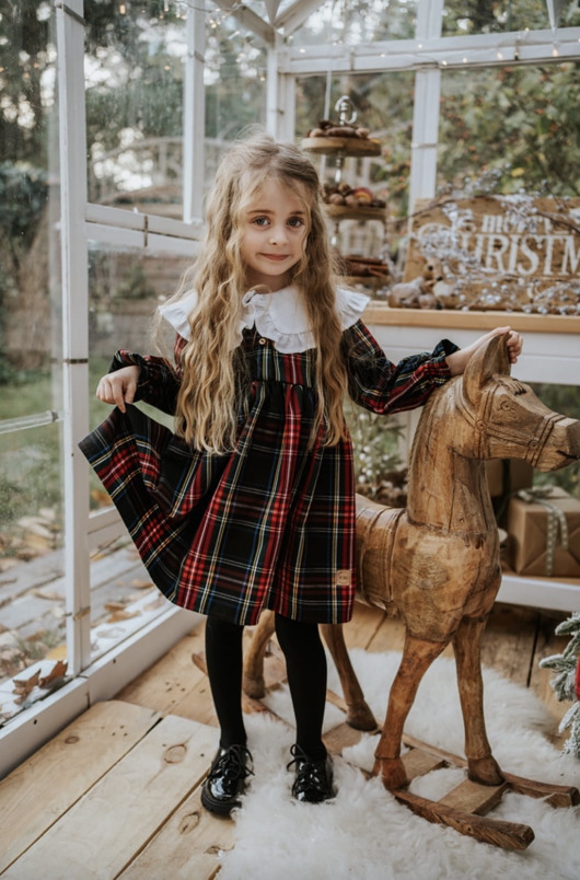 sukienki dla dziewczynki Świąteczna sukienka w  Szkocką kratę z kołnierzem