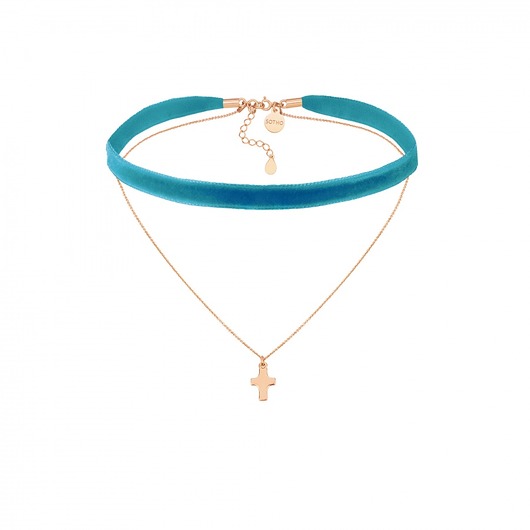 Turkusowy aksamitny choker z łańcuszkiem SOTHO