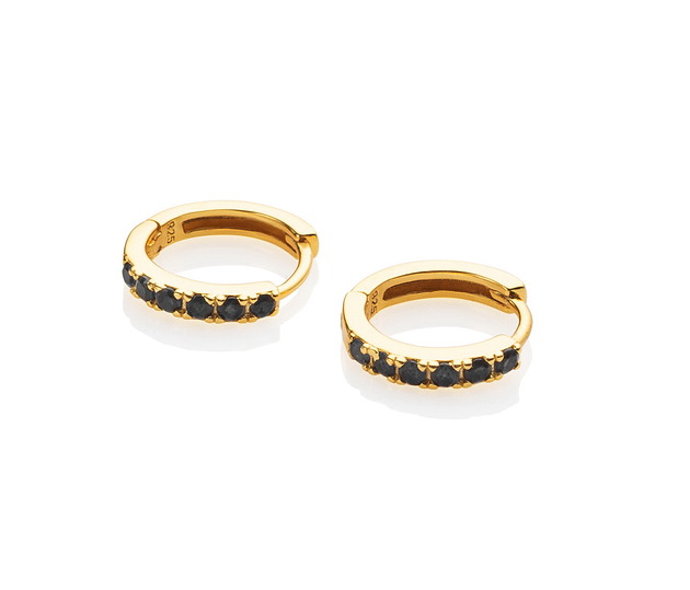 kolczyki pozłacane Kolczyki "Black Belle" małe koła z cyrkoniami 9mm - srebro 925 pozłacane