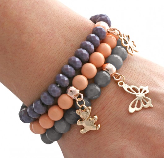 Salmon pearl, violet crystal & gray agate set. Lavoga