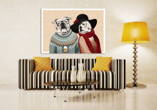obrazy OBRAZ NA PŁÓTNIE -  100x70cm LOVE BULLDOG