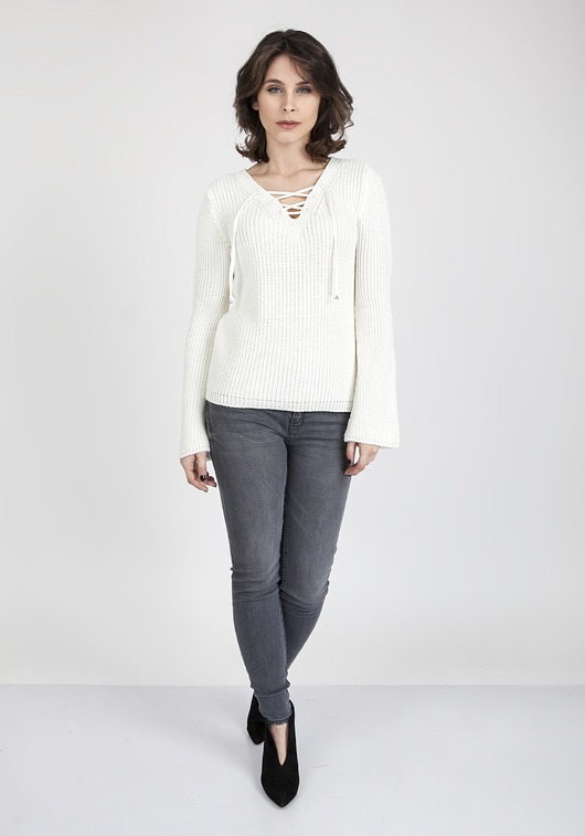 Sweter w stylu boho, SWE117 ecru MKM MKMswetry