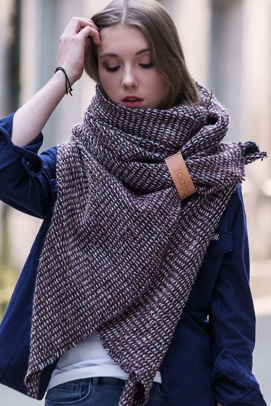 Duży Dzianinowy Szal Chusta Jeans Denim Purple CADOaccessories