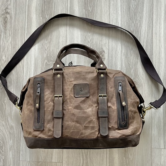 torby podróżne Torba bagażowa podróżna brązowa ze skóry i bawełny woskowanej Vintage.